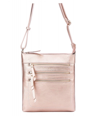 Crossbody Purse Bag Triple Zipper WU093 ROSEGOLD